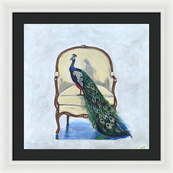 Peacock in chair - Framed Print