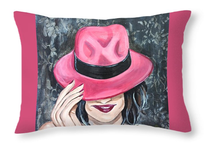 Pink Hat Suzanne. - Throw Pillow