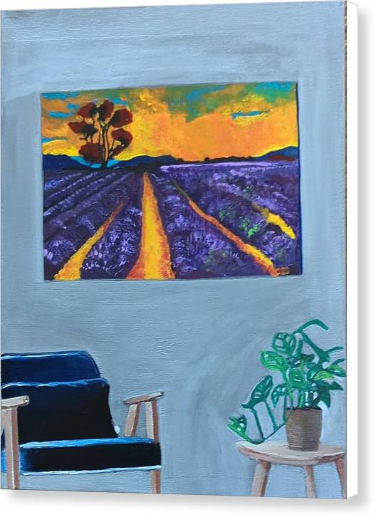 Empty Blue Chair w/Purple Flower Field - Canvas Print