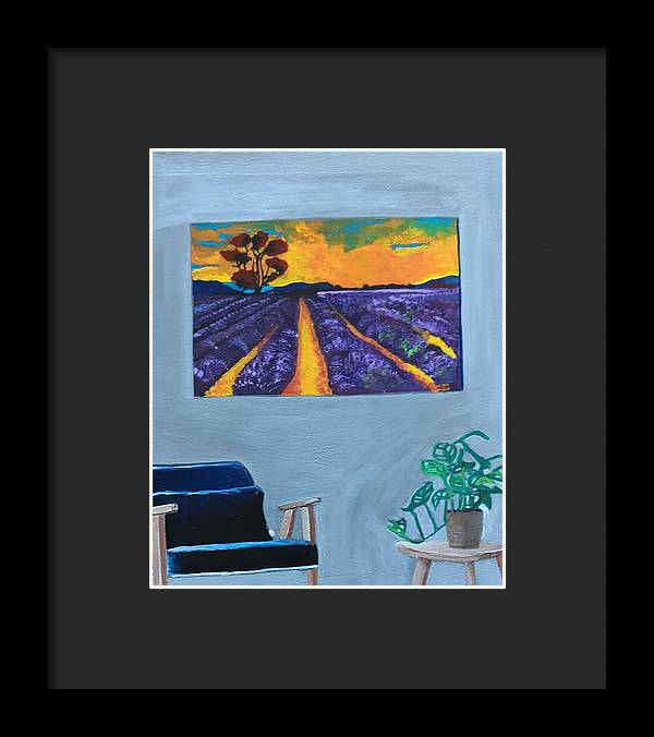 Empty Blue Chair w/Purple Flower Field - Framed Print