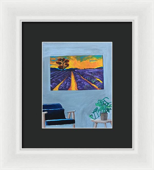 Empty Blue Chair w/Purple Flower Field - Framed Print