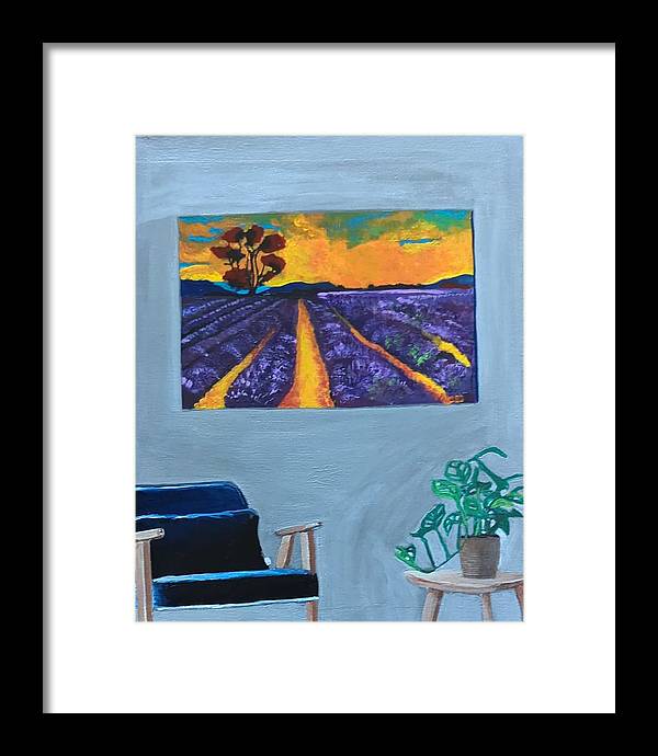 Empty Blue Chair w/Purple Flower Field - Framed Print