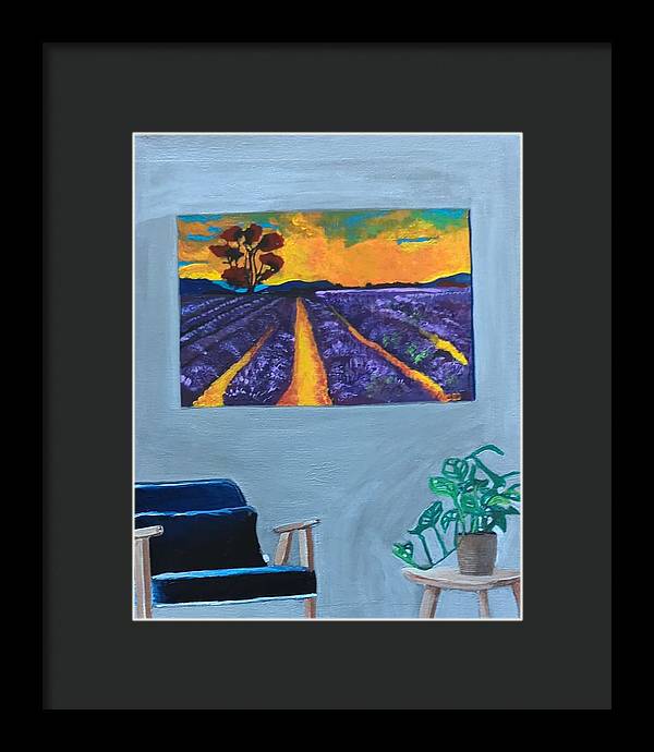 Empty Blue Chair w/Purple Flower Field - Framed Print