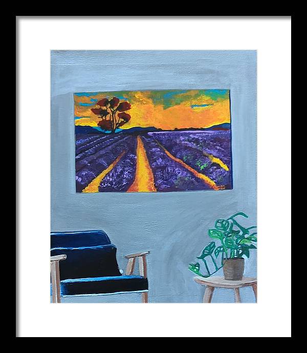 Empty Blue Chair w/Purple Flower Field - Framed Print