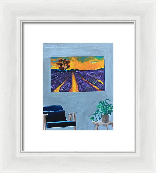Empty Blue Chair w/Purple Flower Field - Framed Print