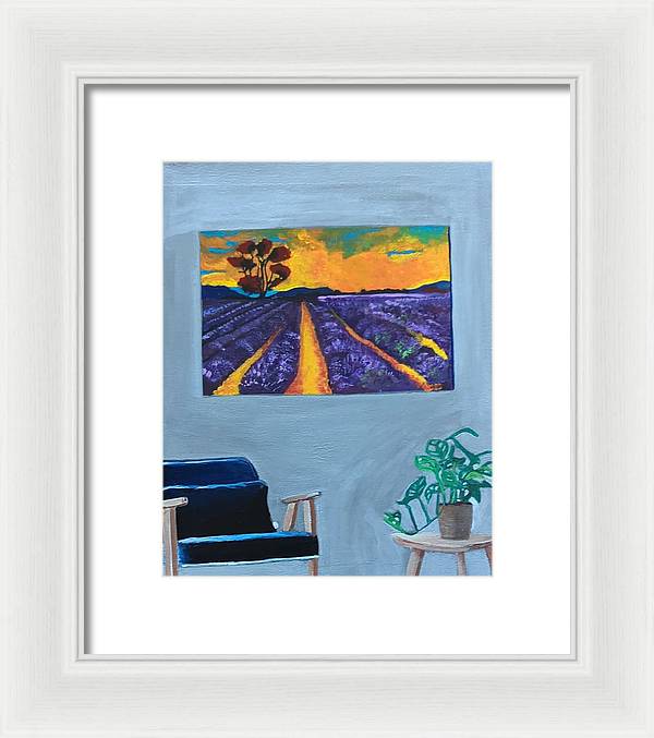 Empty Blue Chair w/Purple Flower Field - Framed Print