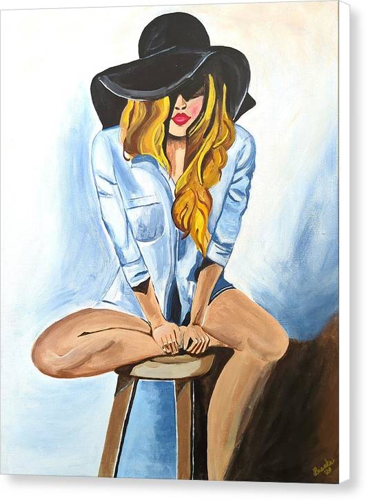 Sitting Jean Girl - Canvas Print