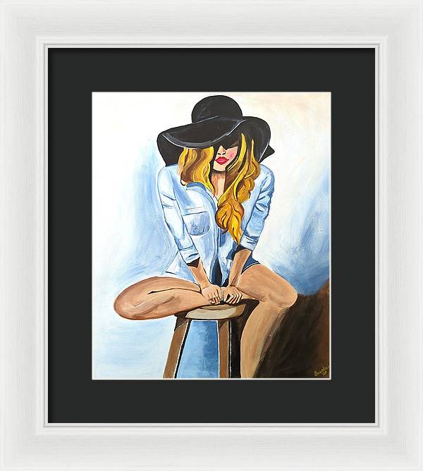 Sitting Jean Girl - Framed Print