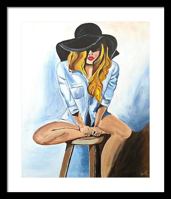 Sitting Jean Girl - Framed Print