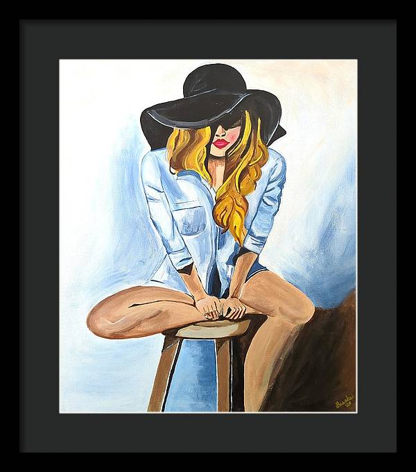 Sitting Jean Girl - Framed Print