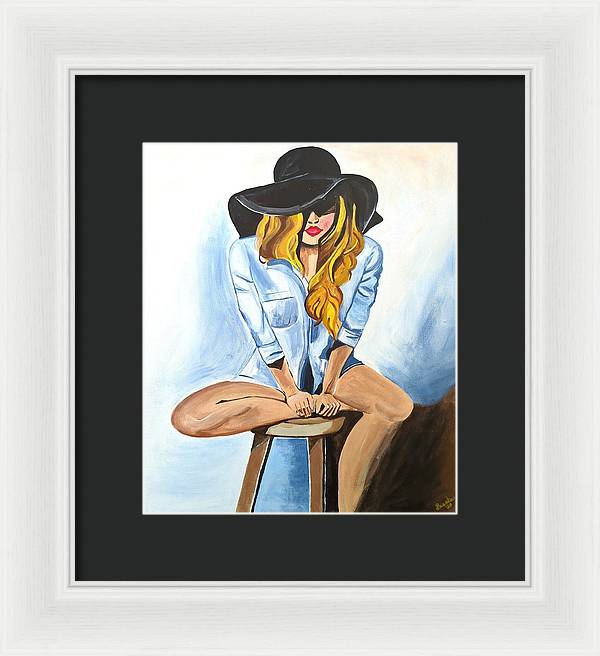 Sitting Jean Girl - Framed Print