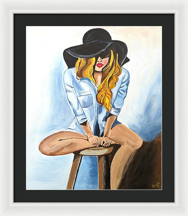 Sitting Jean Girl - Framed Print
