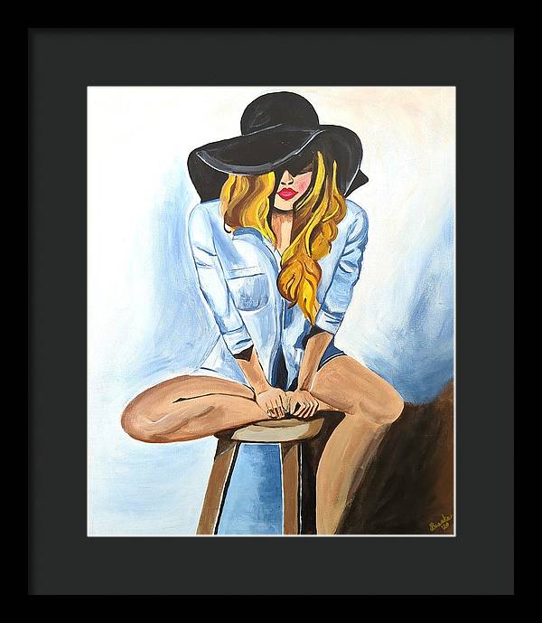 Sitting Jean Girl - Framed Print