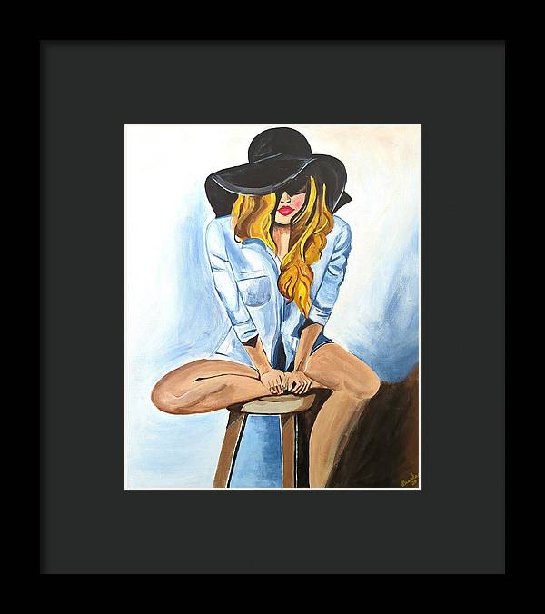 Sitting Jean Girl - Framed Print