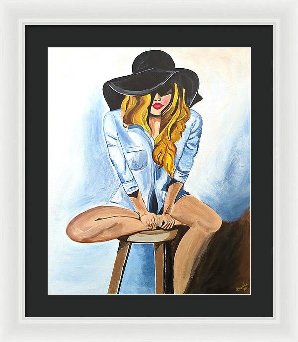 Sitting Jean Girl - Framed Print