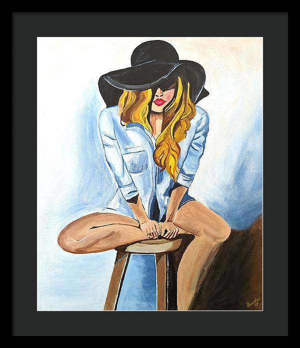 Sitting Jean Girl - Framed Print