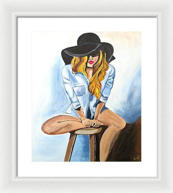 Sitting Jean Girl - Framed Print