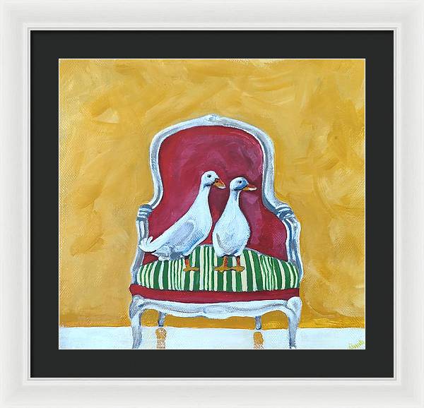 Two ducks on a chair - Framed Print