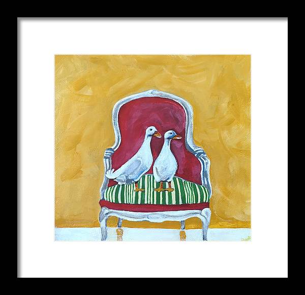 Two ducks on a chair - Framed Print