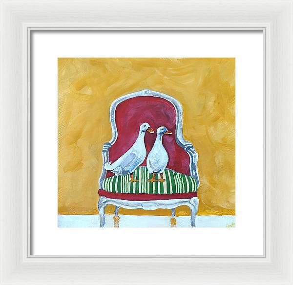Two ducks on a chair - Framed Print