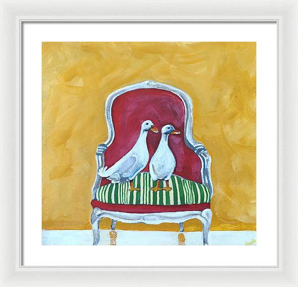 Two ducks on a chair - Framed Print