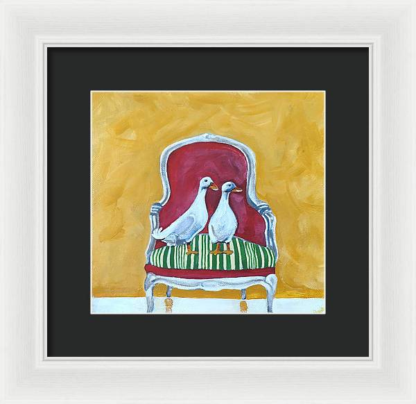 Two ducks on a chair - Framed Print