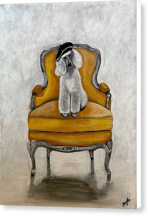 White French Poodle on Chair - Canvas Print