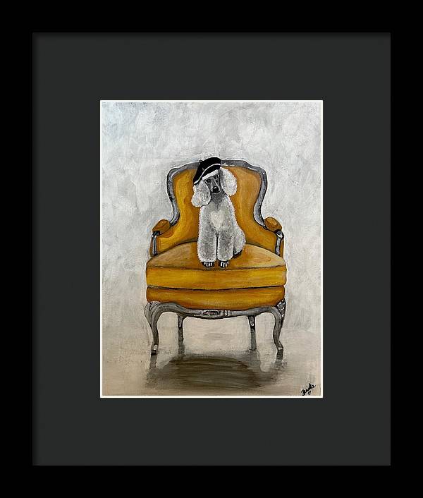 White French Poodle on Chair - Framed Print