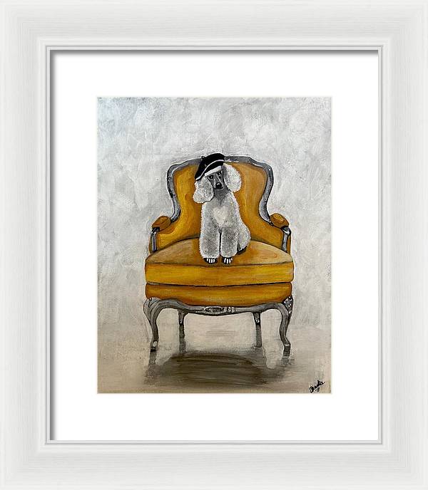 White French Poodle on Chair - Framed Print
