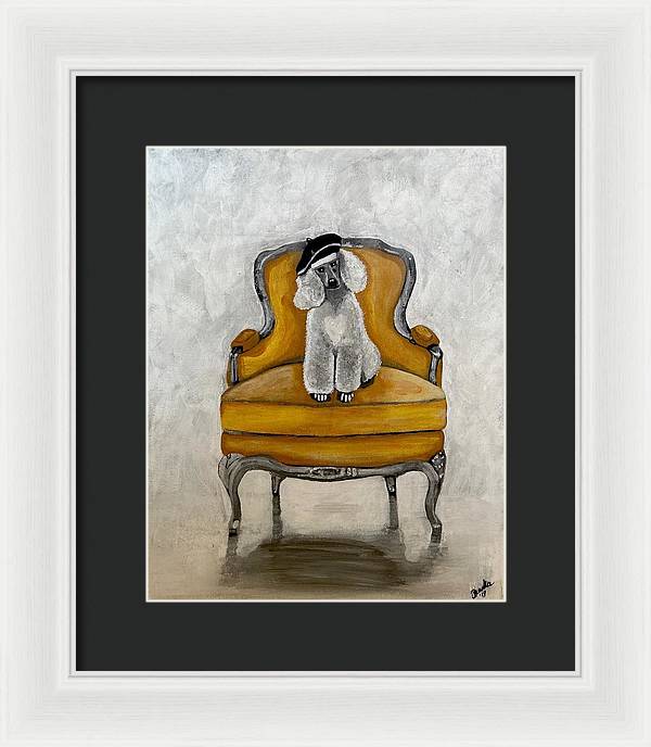 White French Poodle on Chair - Framed Print