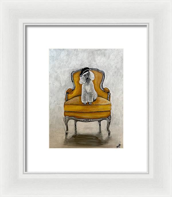 White French Poodle on Chair - Framed Print