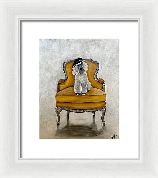 White French Poodle on Chair - Framed Print
