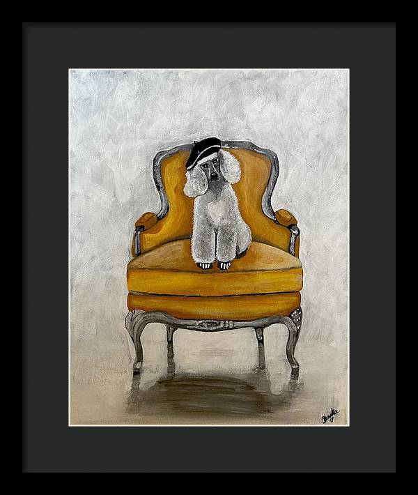 White French Poodle on Chair - Framed Print