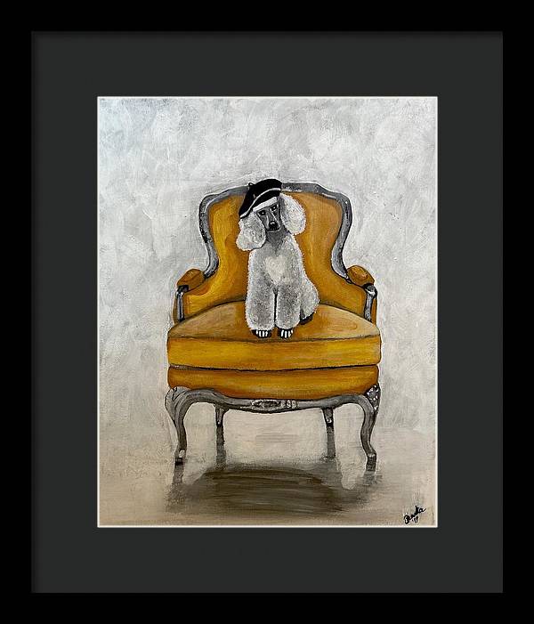 White French Poodle on Chair - Framed Print