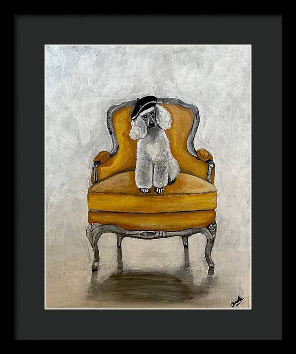 White French Poodle on Chair - Framed Print