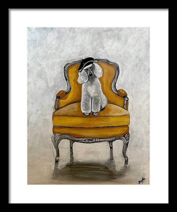 White French Poodle on Chair - Framed Print