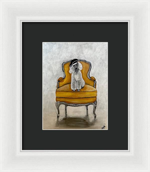 White French Poodle on Chair - Framed Print