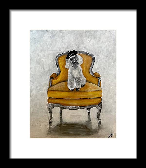 White French Poodle on Chair - Framed Print