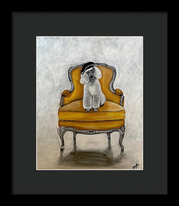 White French Poodle on Chair - Framed Print