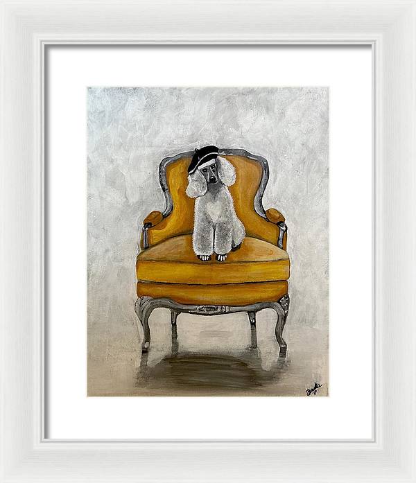 White French Poodle on Chair - Framed Print