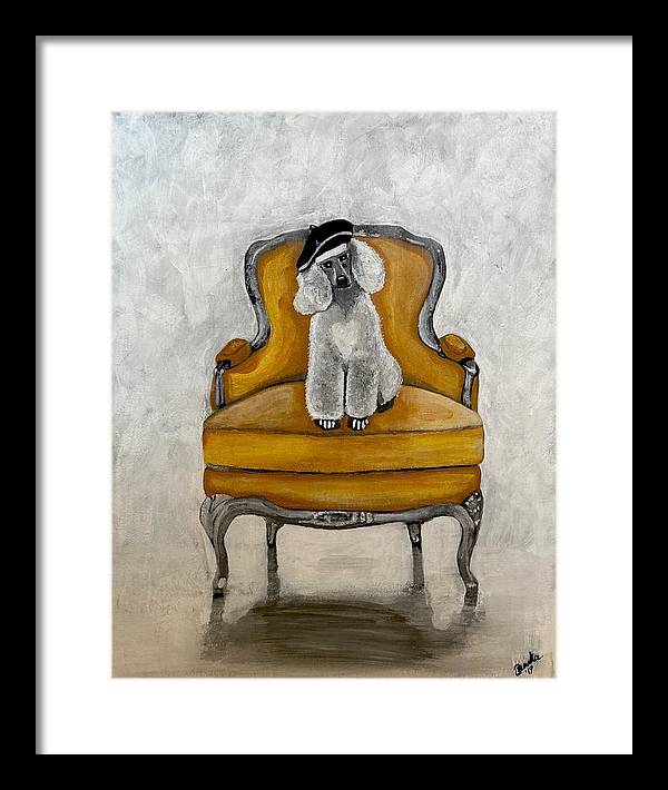 White French Poodle on Chair - Framed Print