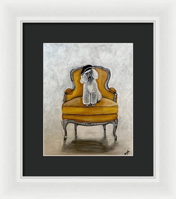 White French Poodle on Chair - Framed Print
