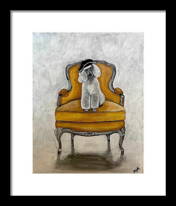 White French Poodle on Chair - Framed Print