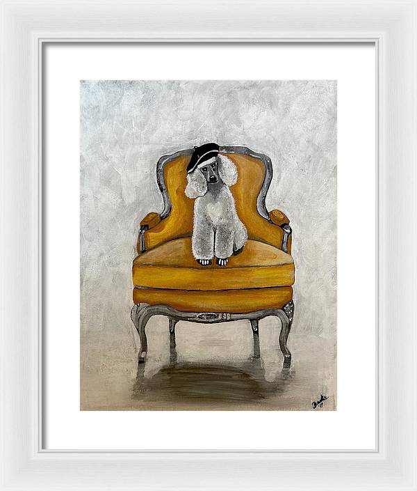 White French Poodle on Chair - Framed Print