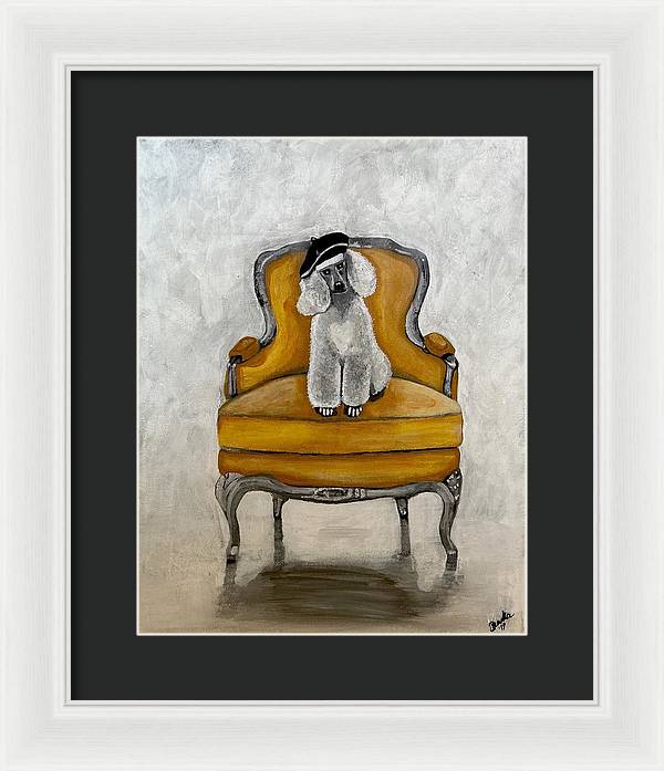 White French Poodle on Chair - Framed Print