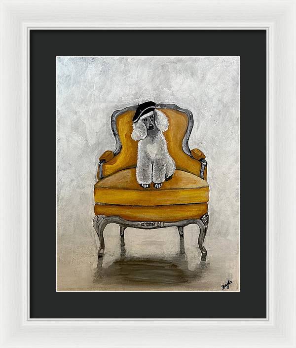 White French Poodle on Chair - Framed Print