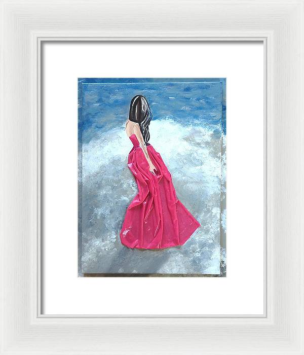 Woman on beach dimensional pink - Framed Print