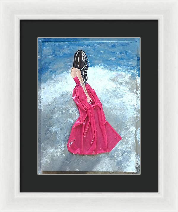 Woman on beach dimensional pink - Framed Print