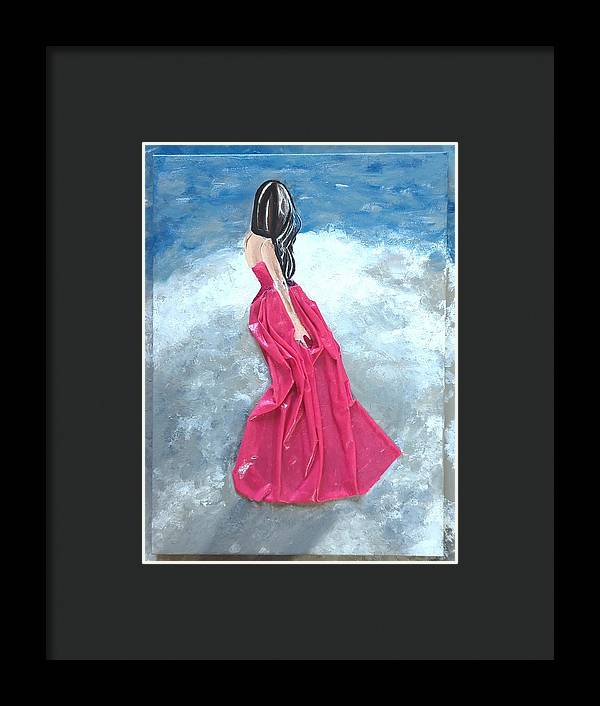 Woman on beach dimensional pink - Framed Print