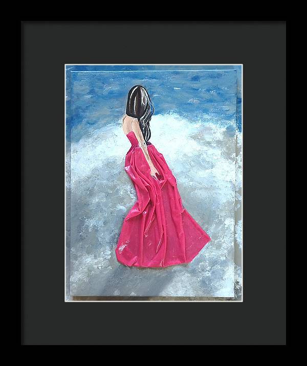 Woman on beach dimensional pink - Framed Print